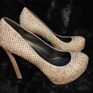 Neiman Marcus Cream Crystal Embellished Heels
